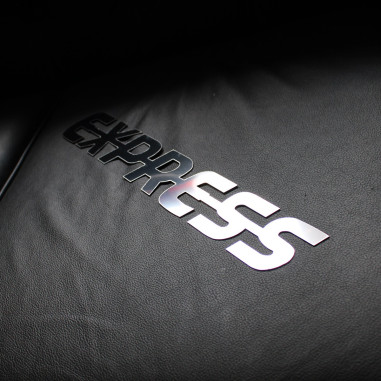 E-X-P-R-E-S-S LOGO EMBLEMA ACERO INOXIDABLE CROMADO EXPRESS