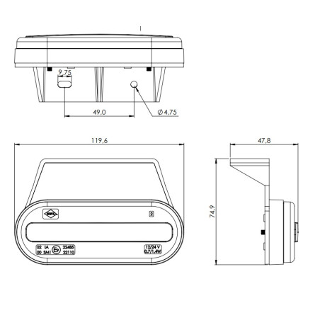 ORANGE LED MARKER LAMP WITH HANGER AND REFLECTOR LD 2774