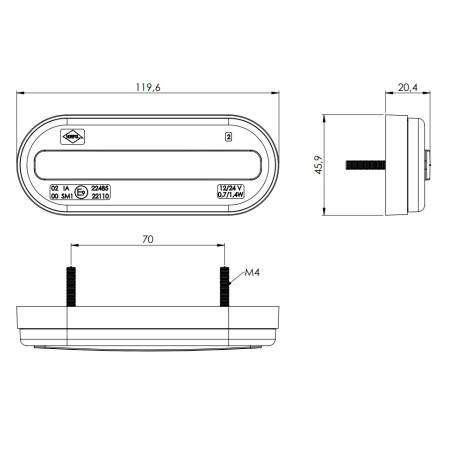 ORANGE LED CLEARANCE LAMPA MED GLAS LD 2771