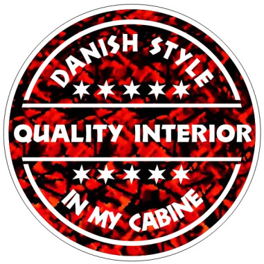 WINDOW STICKER "DANISH STYLE IN MY CABINE" RED 10CM
