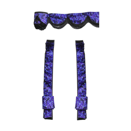 ENSEMBLE DANOIS : RIDEAUX EN PELUCHE BLEU + ROULEAUX + COUSSIN + DÉS