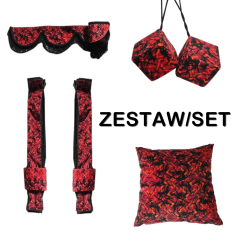 DÁNSKÁ SADA: ČERVENÉ PLYŠOVÉ ZÁVĚSY + ROLKY + POLŠTÁŘ + KOSTKY