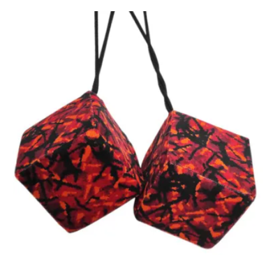 DANISH SET: RED PLUSH CURTAINS + ROLLS + PILLOW + DICE