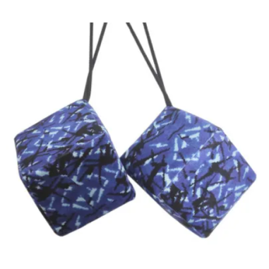 DANISH SET: BLUE PLUSH CURTAINS + ROLLS + PILLOW + DICE