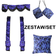 DANISH SET: BLUE PLUSH CURTAINS + ROLLS + PILLOW + DICE