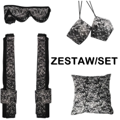 ZESTAW DUŃSKI: SZARY PLUSZ ZASŁONY + FALBANA + PODUSZKA + KOSTKI