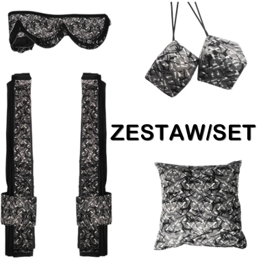 SET DANESE: TENDE IN PELUCHE GRIGIE + ROTOLI + CUSCINO + DADI