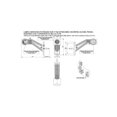 Lampa obrysowa potrójna na wysięgniku ukośnym, długim, prawa LD 2174