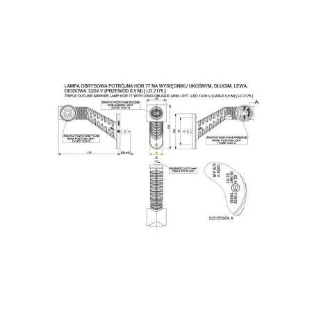 Drievoudige markeringslamp op lange diagonale giek, links LD 2175