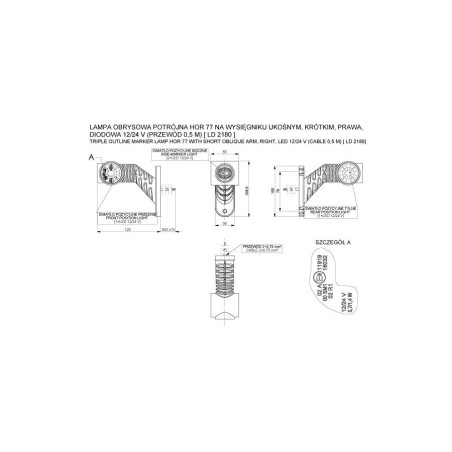 Drievoudige markeringslamp op schuine, korte arm, rechts, wit LD 2180